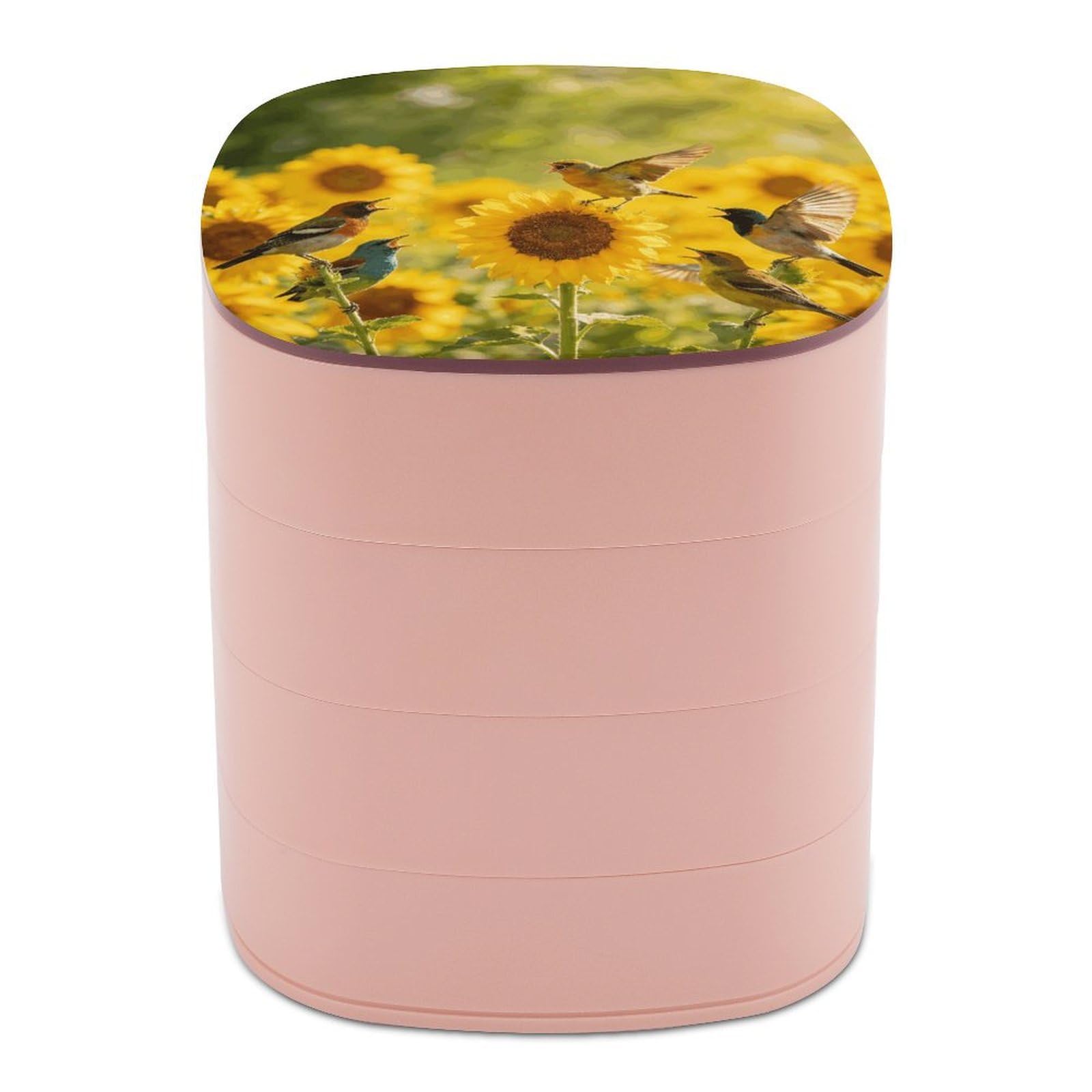 LZQPOEAS Sunflowers And Songbirds Jewelry Box Women Jewelry Organizer Travel Jewelry Case Cute Necklace Ring Storage Organizer 4-Layer Rotating Jewelry Tray Case with Mirror for Bracelets