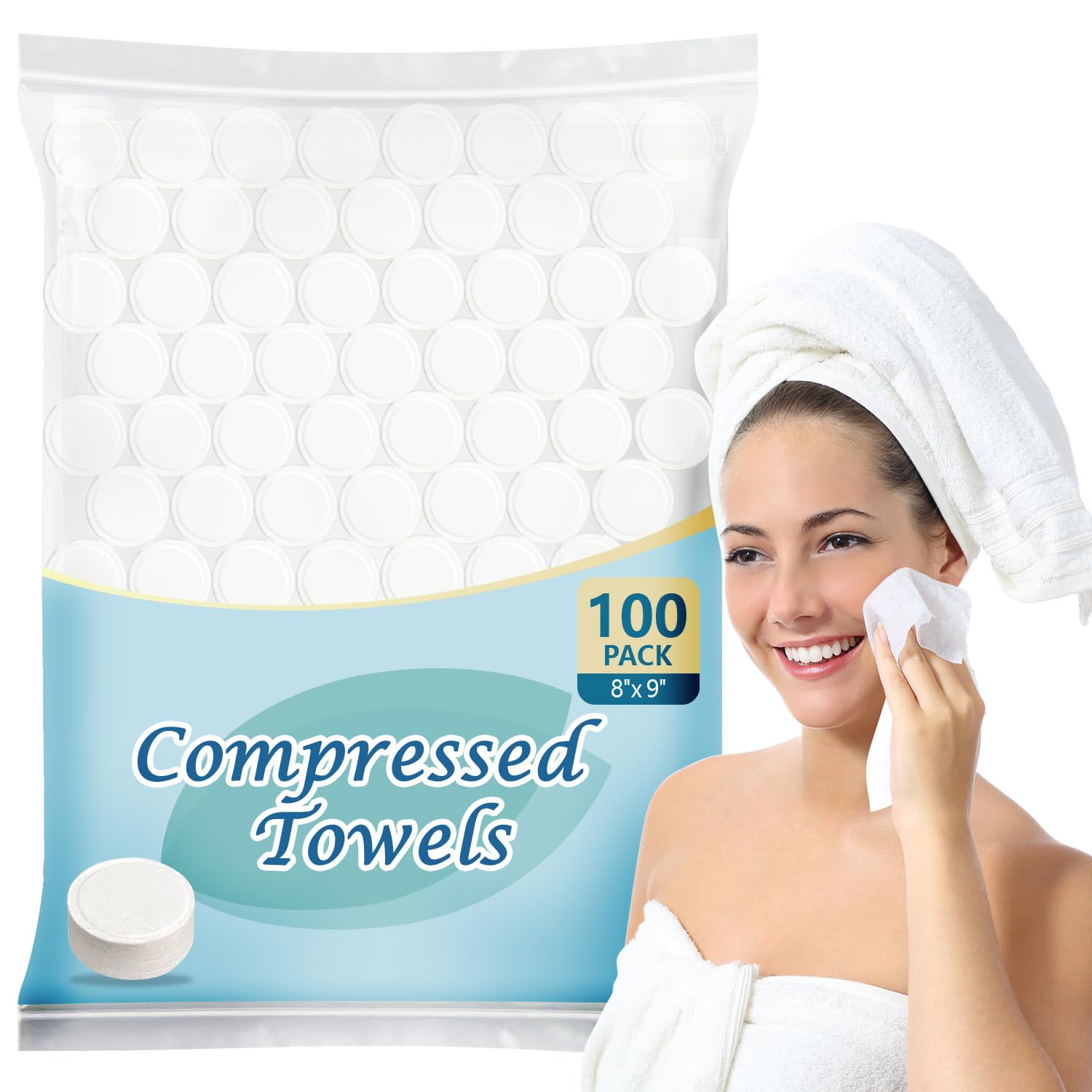 AIDEA Compressed Towels, Mini Portable Coin Face Towels, 100pcs Disposable Compressed Tissues for Travel, Camping, Home and Outdoor Activities