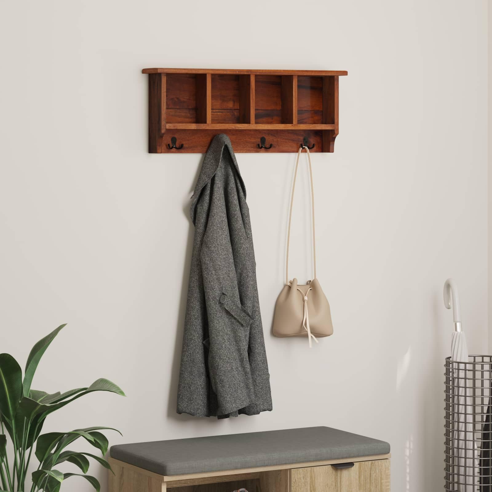 Genérico - Perchero de madera maciza, caoba marrón | Diseño independiente, compacto, para salón, pasillo, fácil mantenimiento