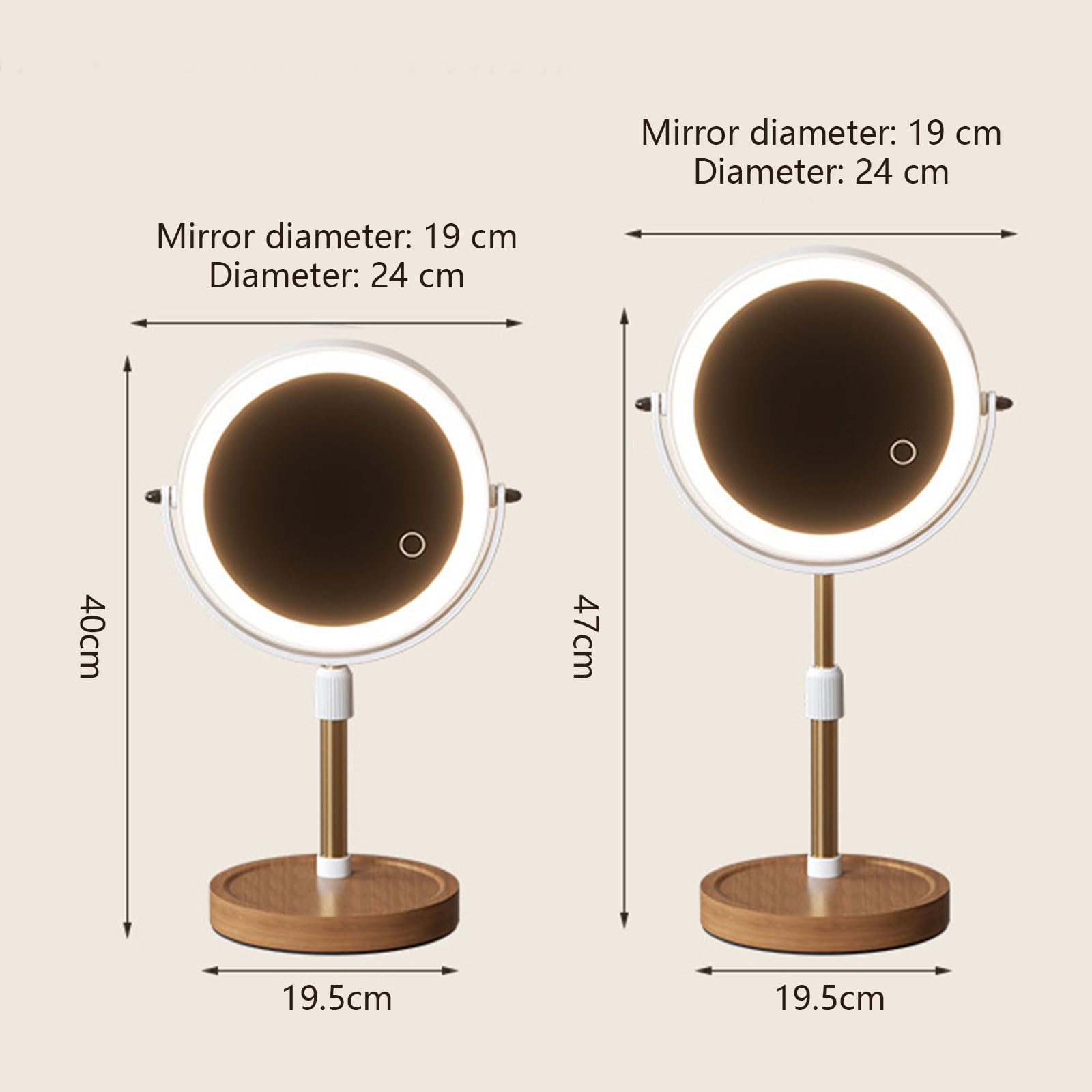 Vetro cosmetico illuminato in altezza con 3 viste, B