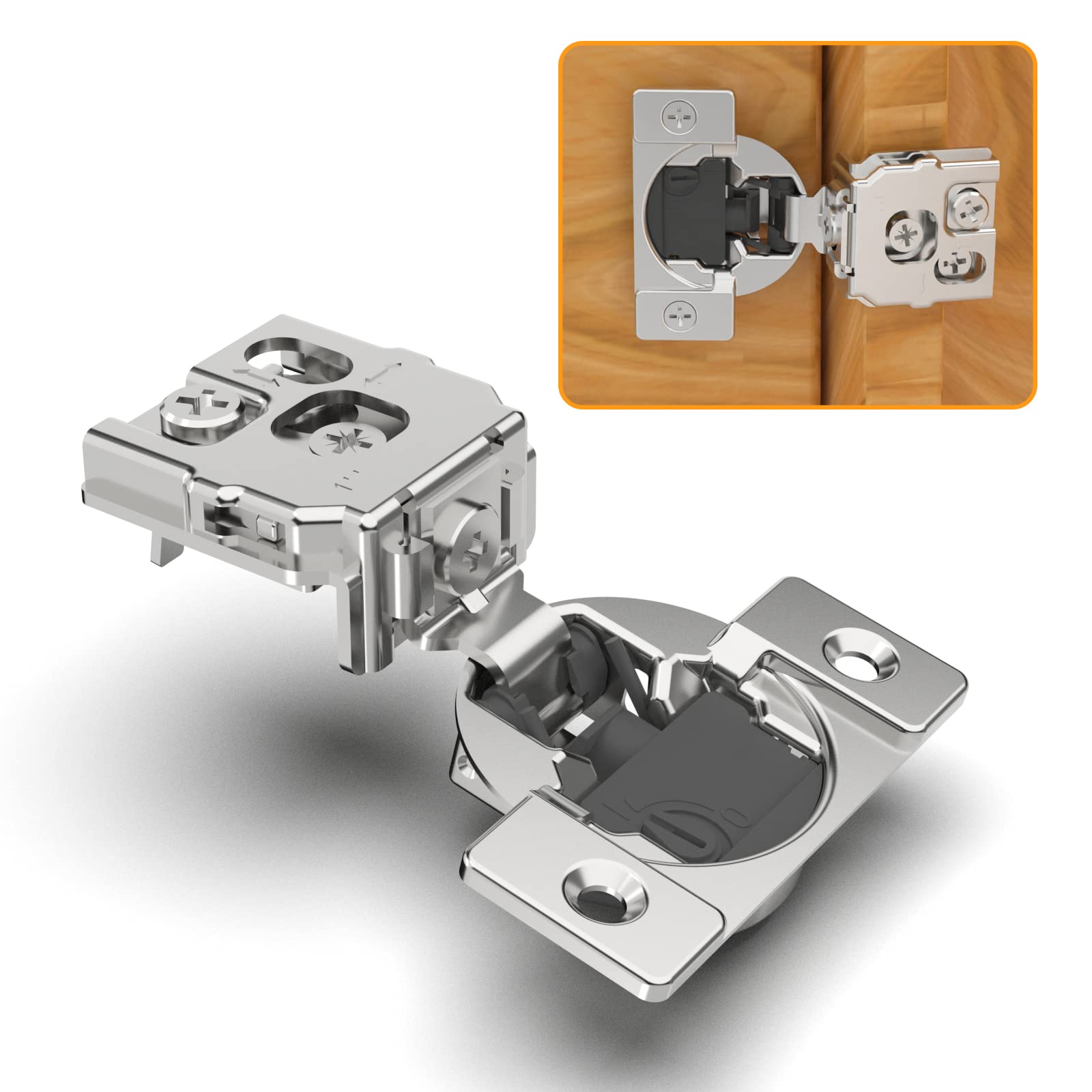 Chibery 60 Pack 1" Overlay 4D Soft Close Concealed Hinges for Face Frame Door, Adjustable Closing Speed, Smooth Slow Self Close Hinges, Satin Nickel,