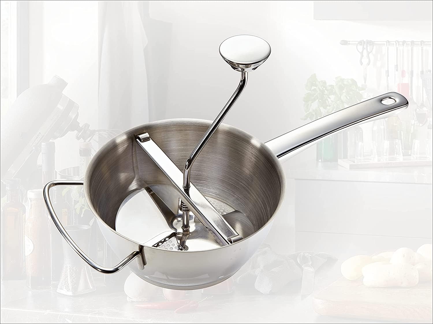 Schiacciapatate Manuale Multifunzione In Acciaio Inox Con 3 Dischi - Foto 10