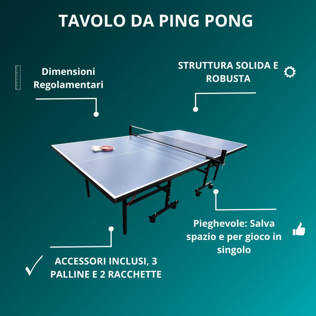TAVOLO DA PING PONG - Dimensioni Regolamentari - INCLUSO SET COMPLETO Racchette, Palline e Rete - Da Interno