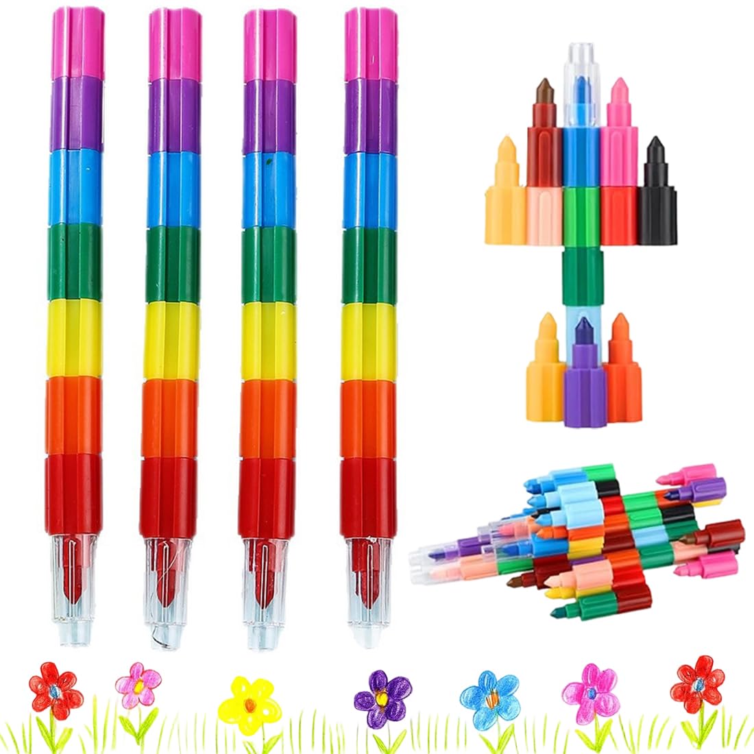 10 Crayons Empilables pour Enfants, Crayons de Couleur Empilables et Cire, Set de Blocs Arc-en-Ciel pour Garçons & Filles, Idéal comme Cadeau Anniversaire & Fête (Arc-en-Ciel)