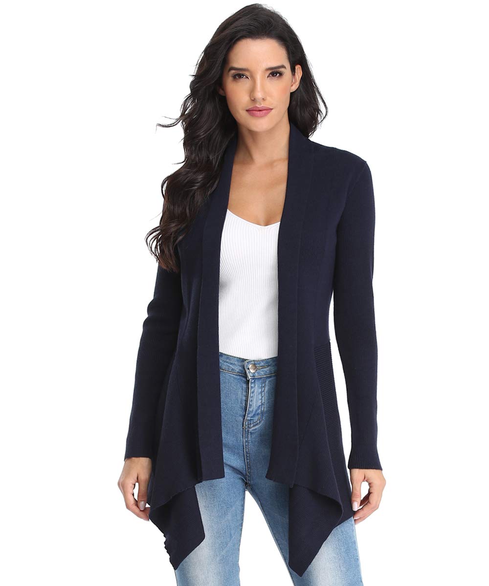Dilgul Cardigan Damen Strickjacke Langarm Strickmantel Lang Pullover Open Front Unregelmäßiger Saum