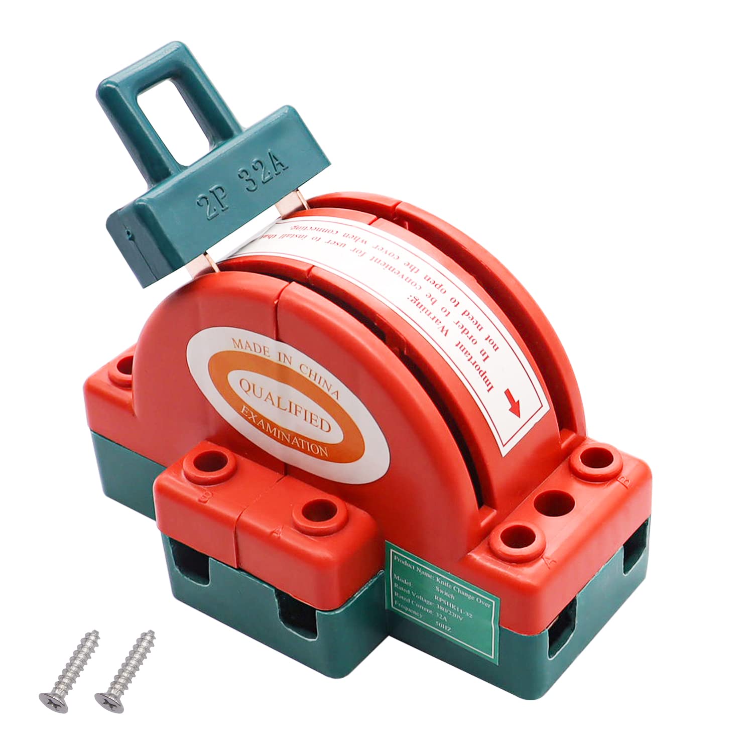 TWTADE Disconnect Knife Switch 32A 220V 2 Pole Double Throw DPDT Power Disconnect Switch HK11-2P-32