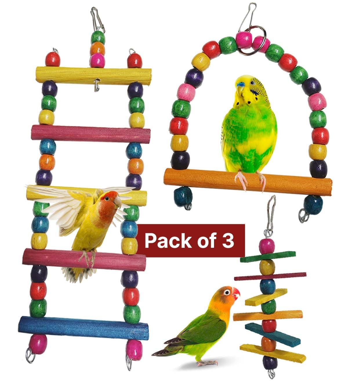 THOR Small Bird Toys, Wood Ladder Colorful and Wooden Hanging Chewable Budgies, Cockatiel, Finches, Kannur Birds - 3 Piece (B09DKNHN5R) Amazon Price History, Amazon Price Tracker