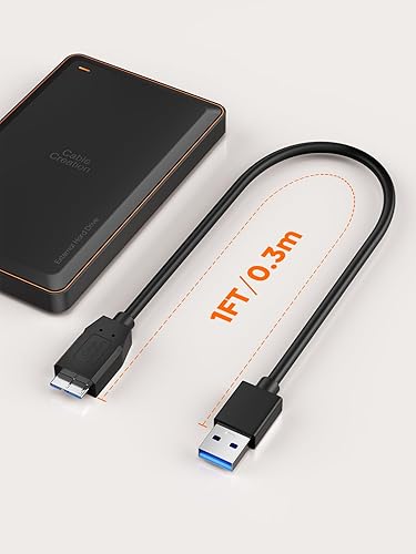 Miniatura 7 de CableCreation Cable de disco duro externo USB de 3.3 pies, cable USB 3.0 Micro B de 5 Gbps de datos, cable de disco duro externo USB 3.0 funciona