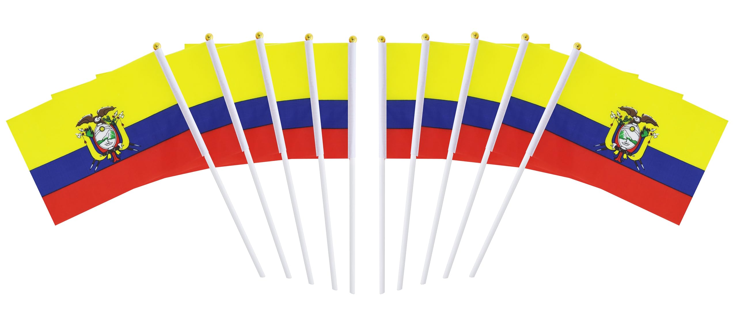 10 Pack Ecuador Ecuadorians Flags on Stick 5x8 Inch,Patriotic Decorations,Classroom Decor,Small Mini Flags on Sticks,Flag Decorations for Party.
