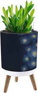 Planter with Stand Luxury orchid golden line dark blue color Orchid flowers line arts for Plant Pot with Stand 8.7" Indoor Flower Pots Self Watering Planter with Water Level Indicator Modern Decor