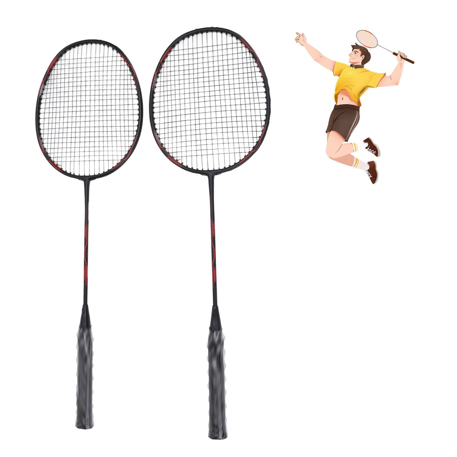 Set di Racchette da Badminton Leggero in Alluminio Al Carbonio per Allenamento Uomo Donna 2 Racchette 3 Volani