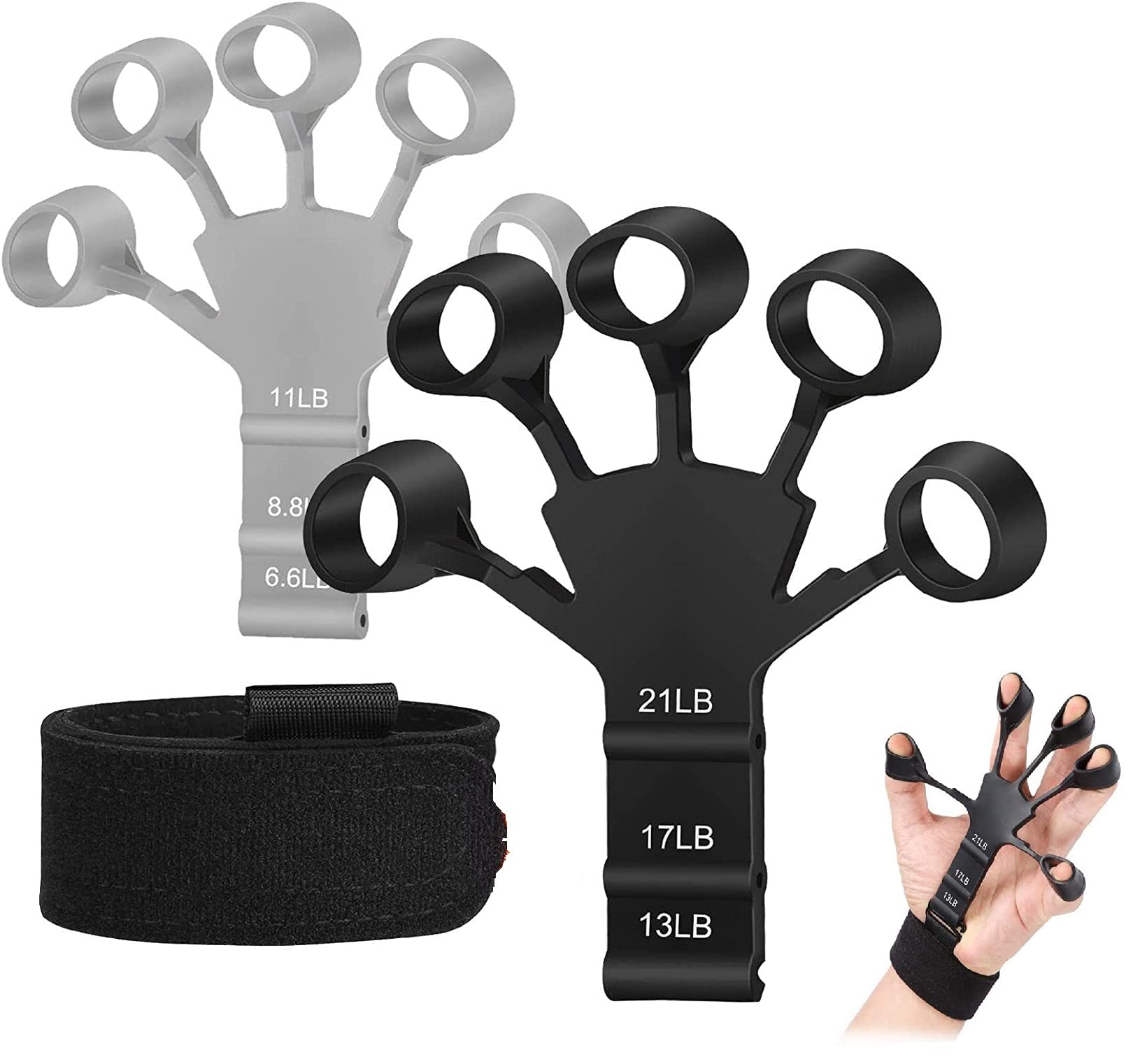 Gzcvba Finger Strengthener,Grip Strength Trainer,6 Resistant Level Finger Exerciser,Hand Strengthener for Patients Strength Training,Black Green