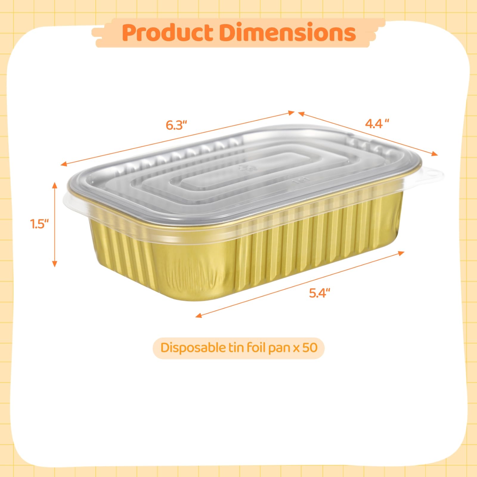 OMISTAR 50 sartenes de aluminio con tapas, 6.3 x 4.4 x 1.5 pulgadas, recipientes de papel de aluminio desechables con tapas para hornear, preparación de comidas, congelador y comida para llevar