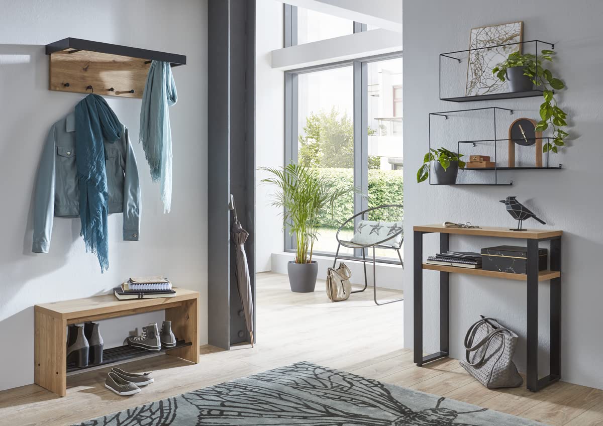 HAKU Appendiabiti da parete rovere, nero, MDF, metallo - Dim. L 70 cm x A 24 cm x P 25 cm, Stile Moderno