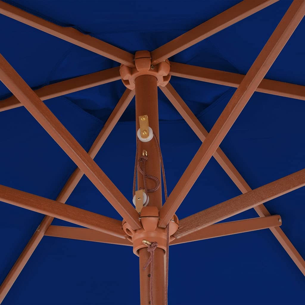 Ombrellone con palo in legno, 270 cm, blu, protezione UV, resistente alle intemperie, pieghevole, antivento, per balcone, terrazzo, esterno, ombreggiante, robusto, durevole, facile da usare