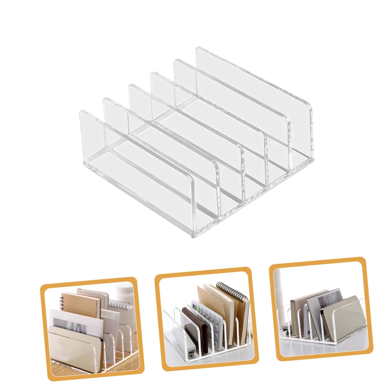 Organizador de Libros para Escritorio de Acrílico Diseño Abierto y 5 Compartimentos, Soporte Resistente para Cartas y Documentos, Adecuado para Uso en Casa y Dormitorio