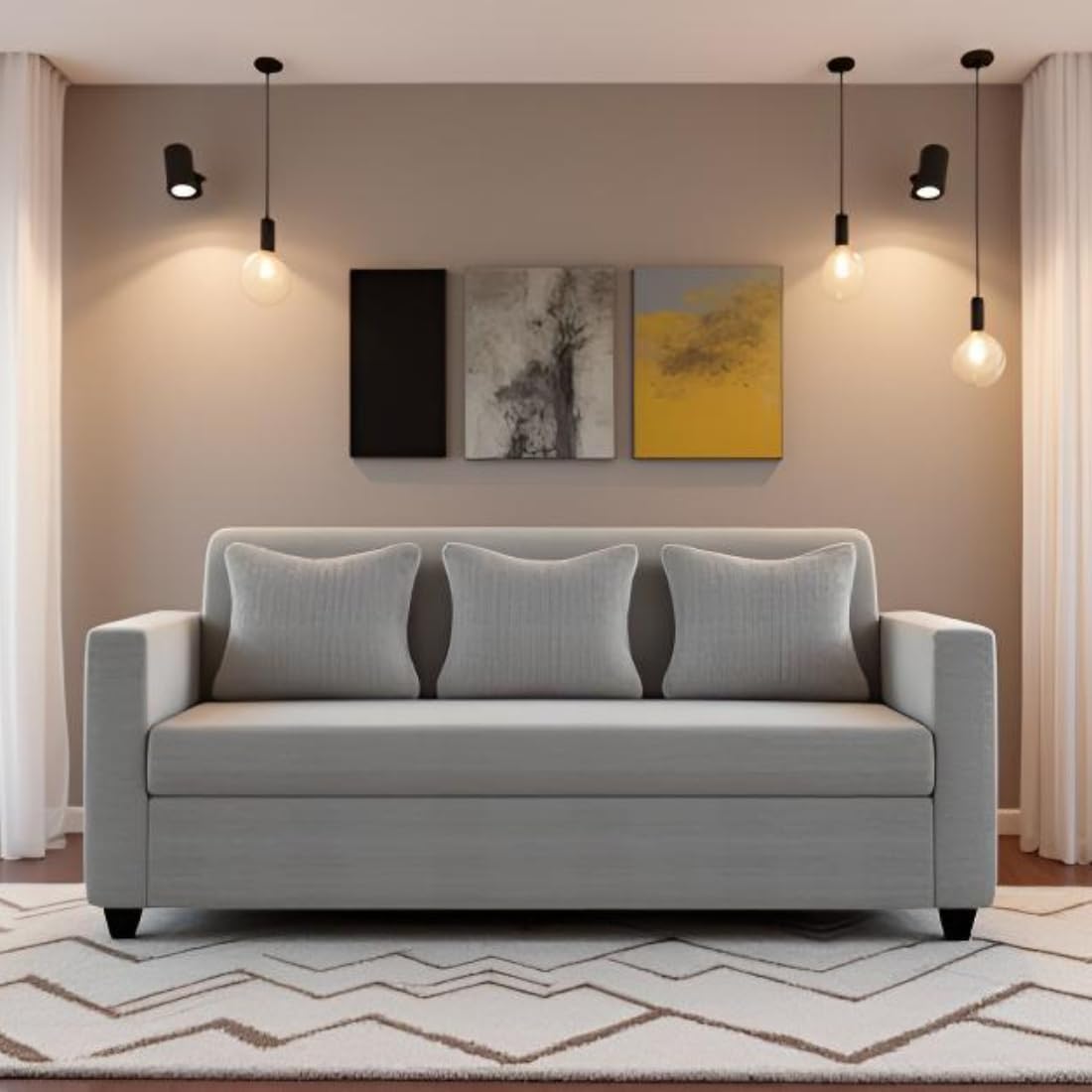 KENDALWOOD Furniture 3 Seater Fabric Sofa Set for Living Room Furniture | Fabric 3 Seater Sofa Set | Sofa for Home & Office | Fabric Color:- Light Grey | 3-Person Sofa-image-41