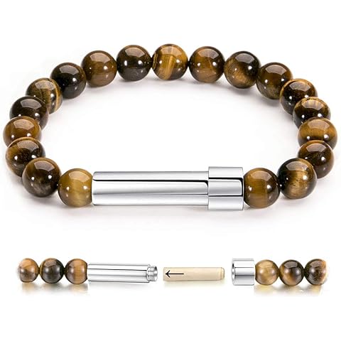 Natural Stone Wish Bracelet with Stainless Steel Capsule - Secret Message Stretch B...