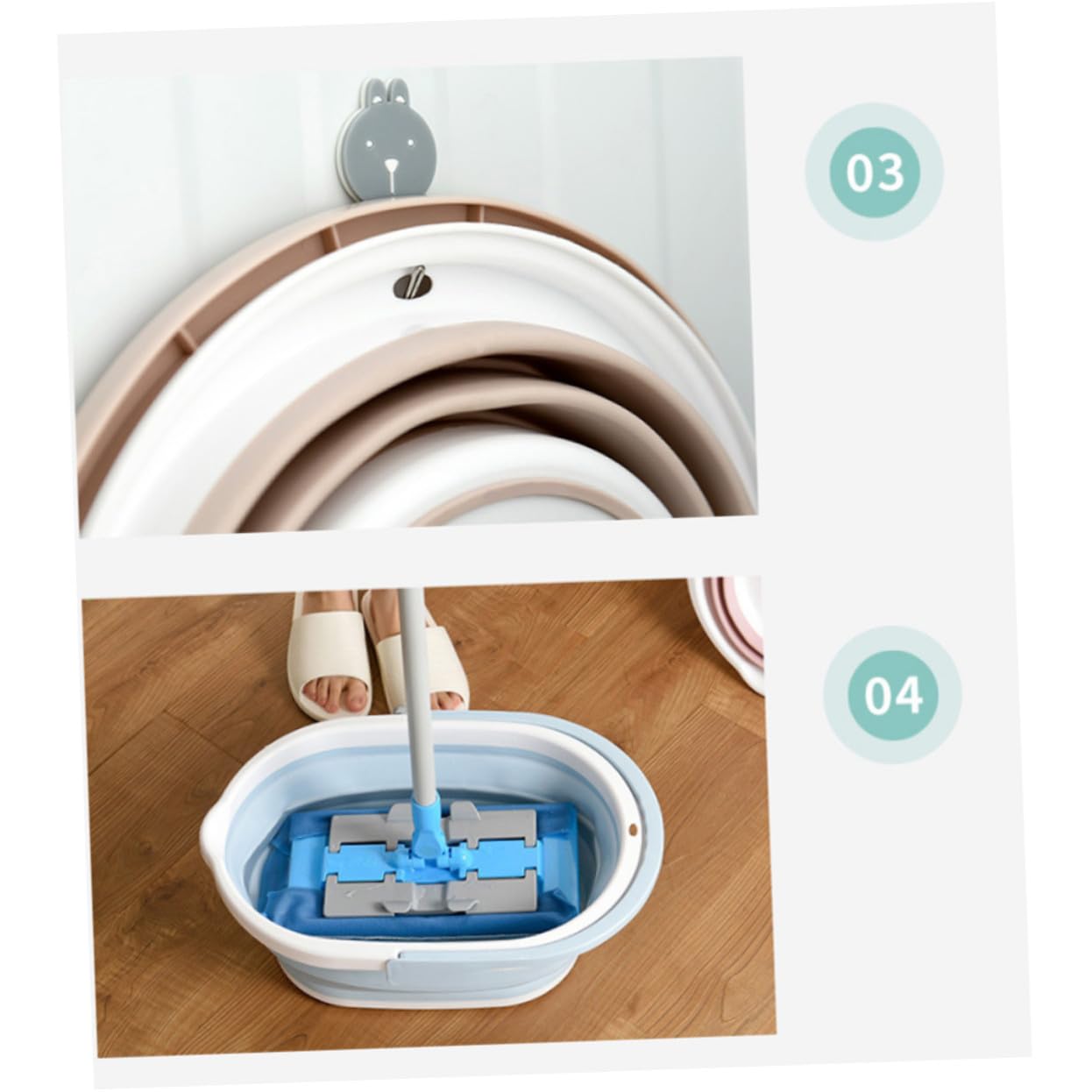 Secchio Pieghevole per Straccio in Plastica Pp Beige, Portatile | Piastrelle e Parquet, Secchio Lavabile a Uso Aziendale, Accessorio per Pulizia Pavimenti