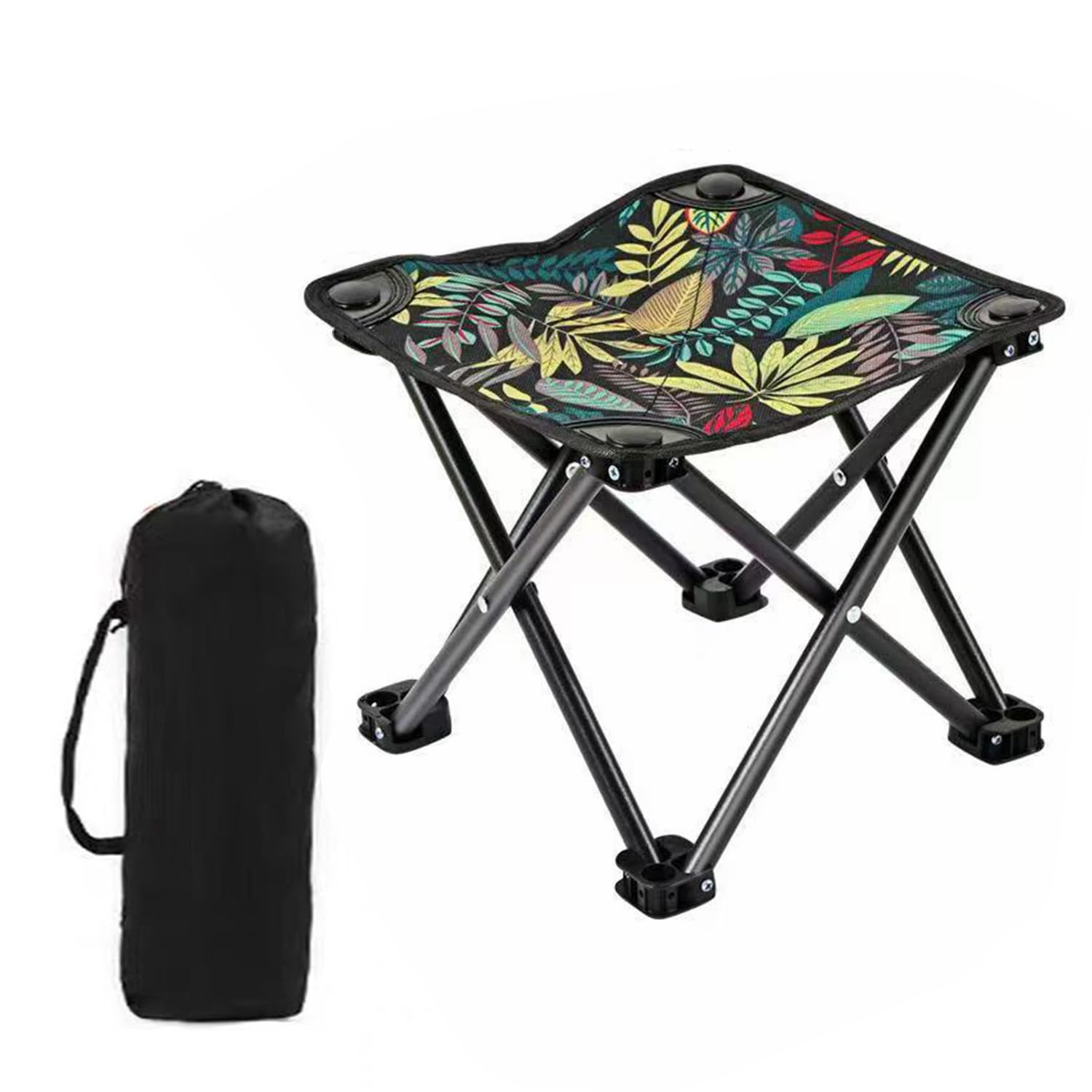 DFXIU Foldable Sturdy Portable Folding Camping Stool lightweight with Leaf Pattern, 28 x 28 x 29 cm, Navy Blue, Includes Carry Bag for adults kids travel outdoor