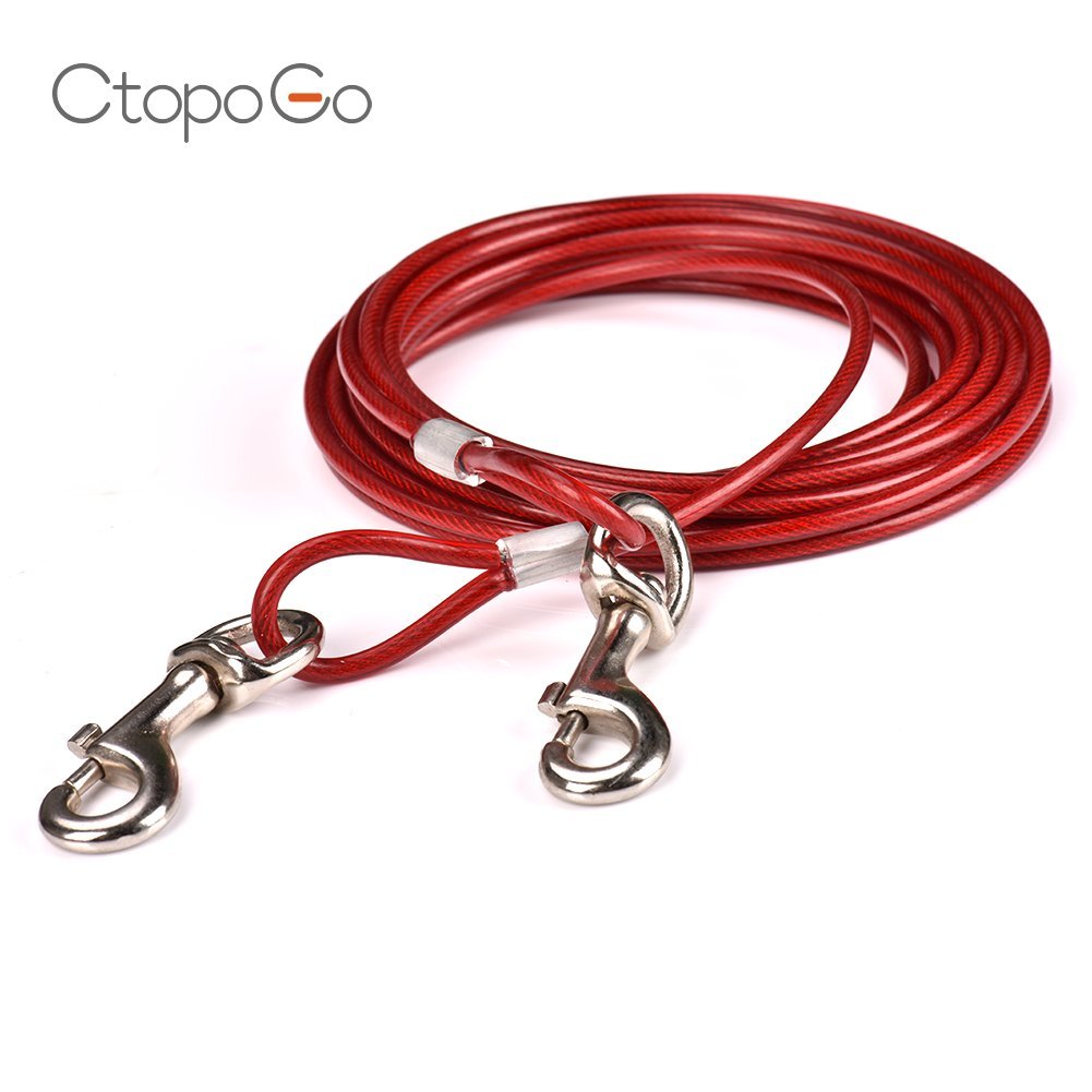10ft/16ft/33ft Dog Tie out cable, Acciaio inossidabile Pet Dog Tie out cable - Double Head Dog leash campeggio Outdoor tie-out cable for Medium Large Pet Dogs (5m, Rosso)