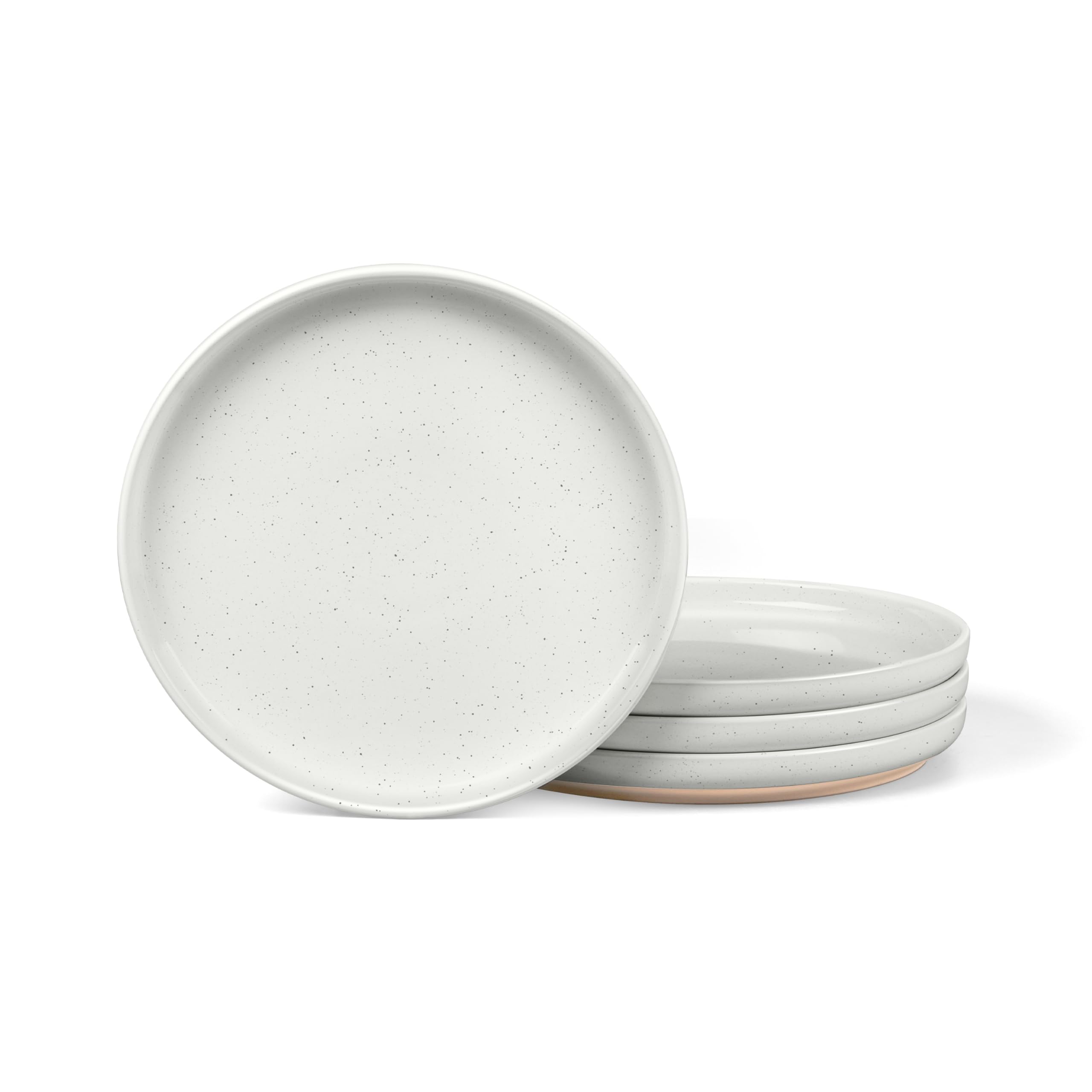 LIANYU Dinner Plate Set of 4, 7.75 Inch Stoneware Salad Kitchen Plates, Small &amp; Round Ceramic Dessert Serving Dishes, Suitable for Salad, Pasta, Steak, Microwave, Oven &amp; Dishwasher Safe, Snowy White