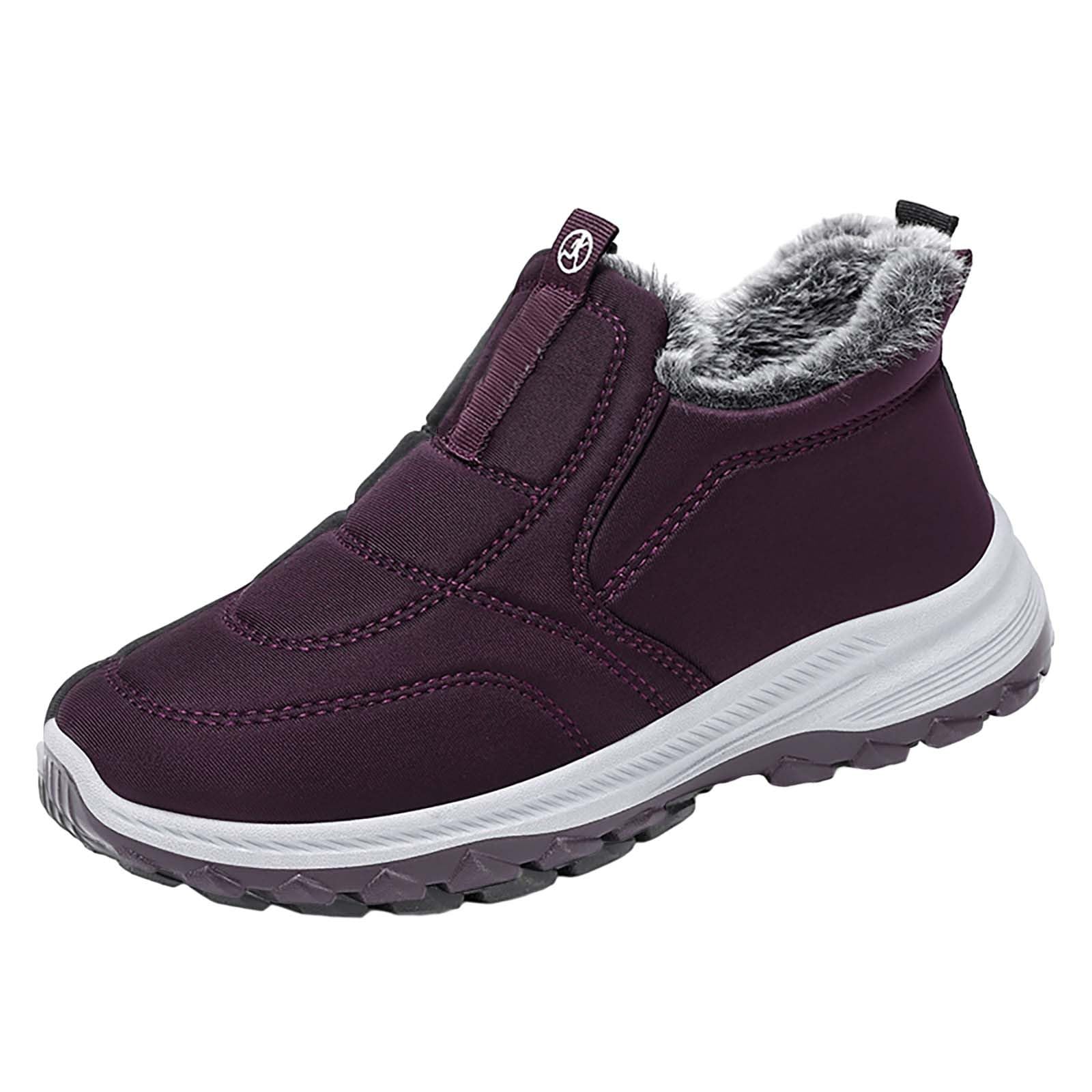 Women Slip On Snow Boots Wide Width Waterproof Warm Fur Lined Orthopedic Winter Shoes