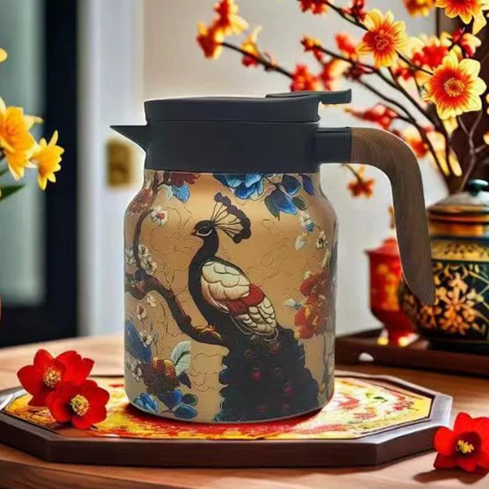 YUYQAQ Infinitne Vintage Floral Pattern Tea – Built-In Infuser, Vintage Teapot, Tea with Infuser, Stainless Steel Teapot for and Coffee, Long Lasting Heat Retention for Home Office Use (1000ml)