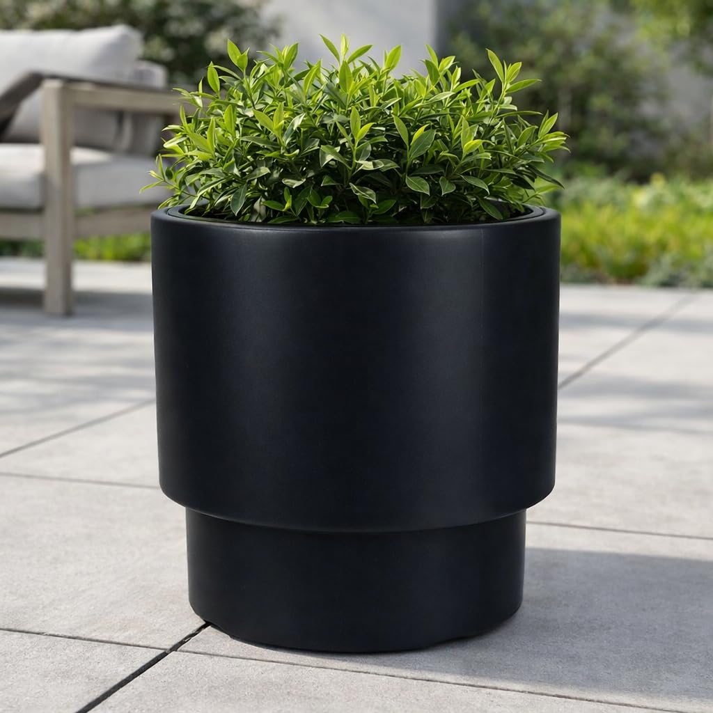 Set Vasi da Fiori con Inserto Antracite - Design Minimalista & Plastica Riciclata - Vasi per Casa & Giardino - 3 Misure: 24/37/38 cm