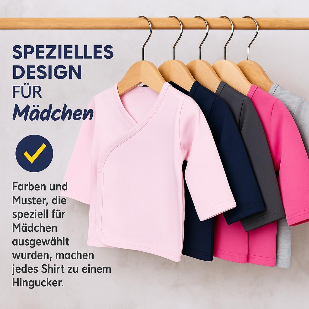 LOREZA® Lot de 5 Chemises Cache-cœur à Manches Longues pour Fille – 100% Coton – Gilet bébé
