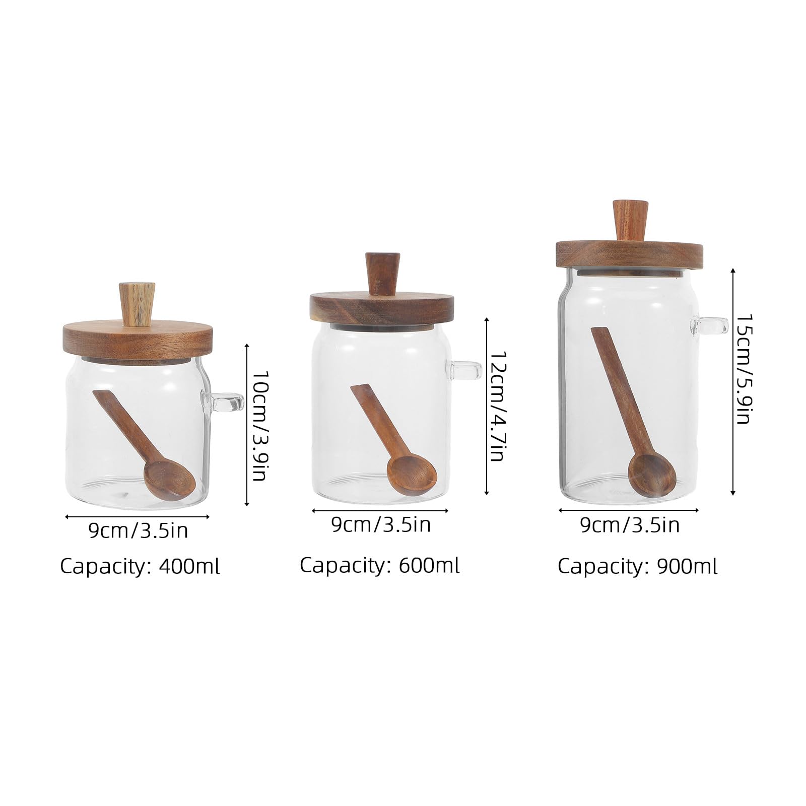 Juego de 3 envases para cápsulas de detergente - Dispensador de Vidrio para detergente en Polvo con Cuchara de Madera y Tapa hermética - Frasco Transparente hermético para Granos de café y