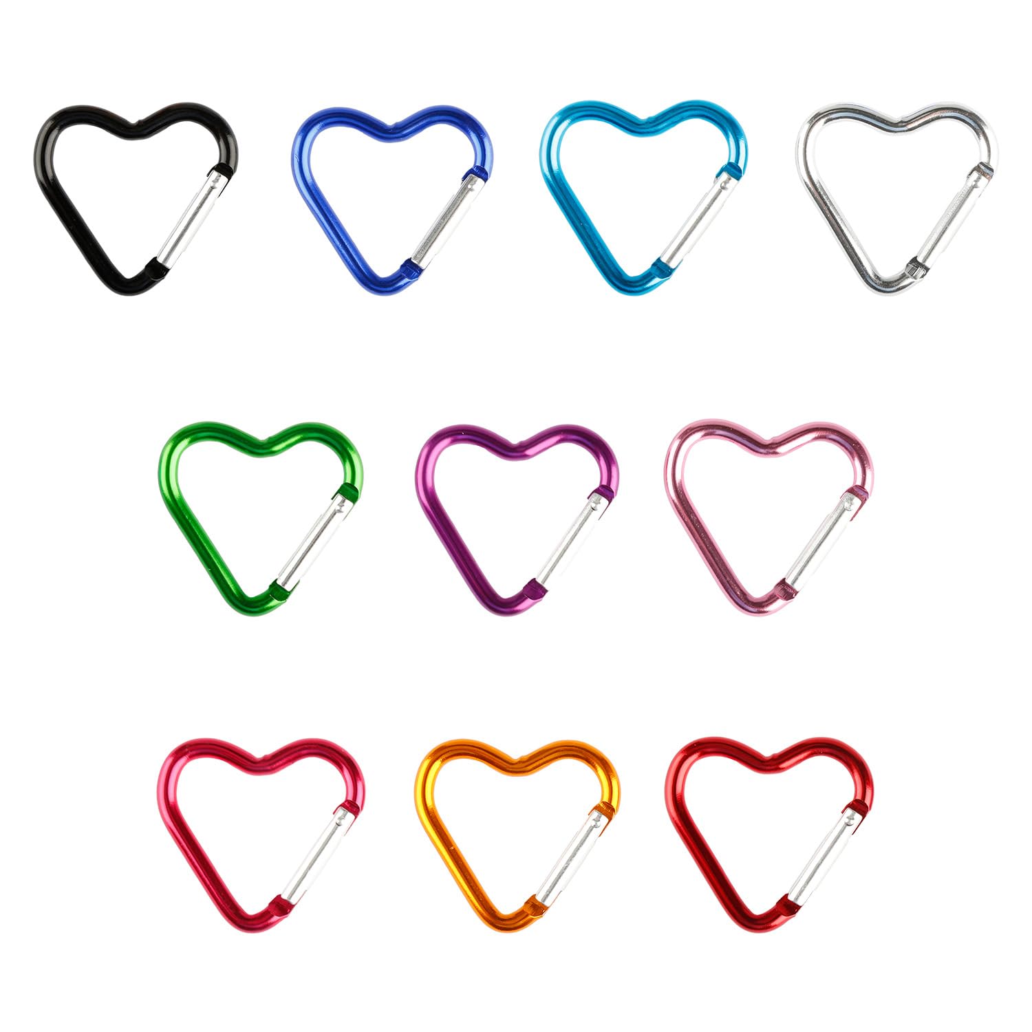 Wellrun 10PCS Heart Shaped Aluminium Carabiner Hooks,10 Colors Small Quick Spring Snap Hook Keychain Clip,Key Holder for Backpack,Water Bottle,Camping,Hiking,Travel,Key Ring