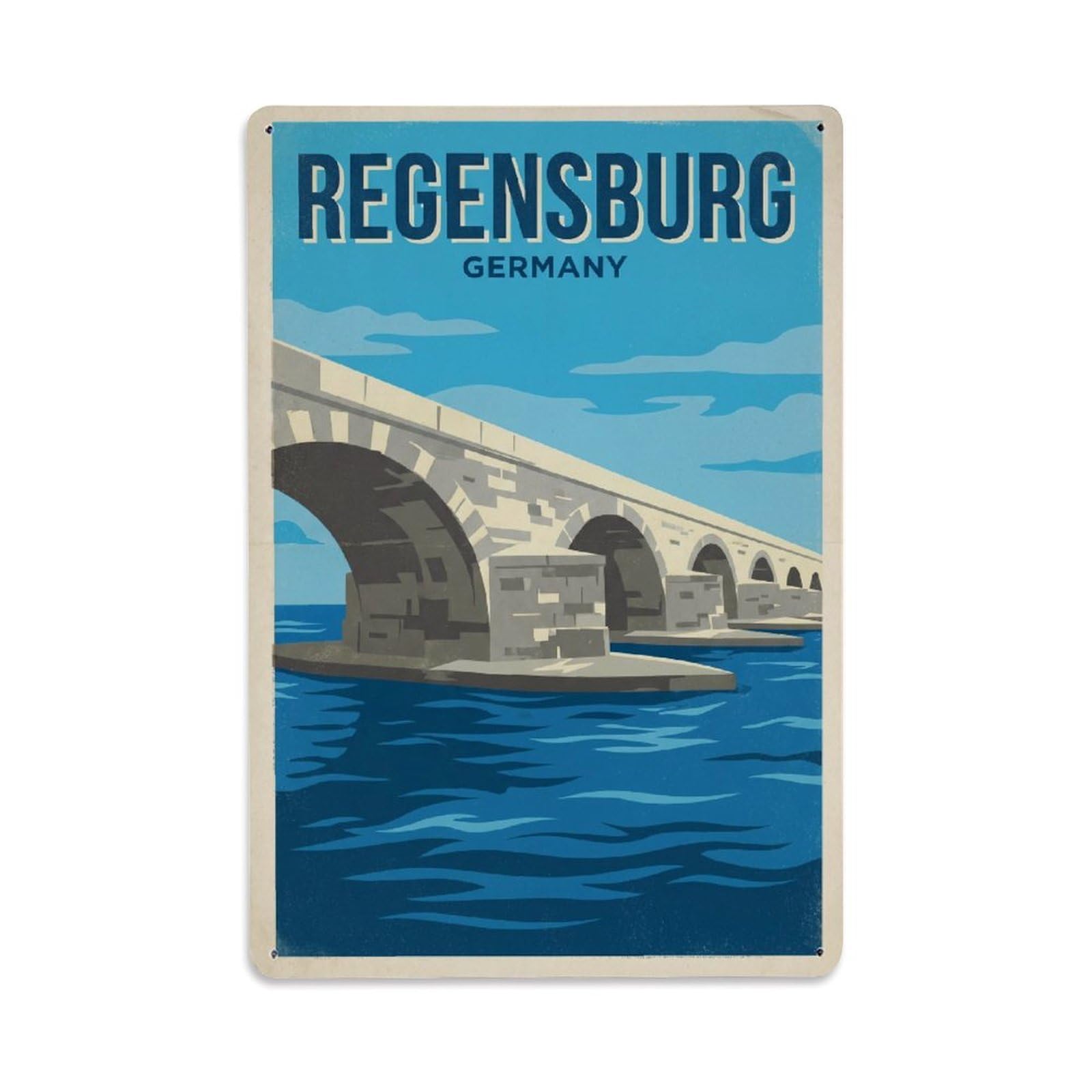 Vintage Germany Regensburg Travel Metal Tin Sign