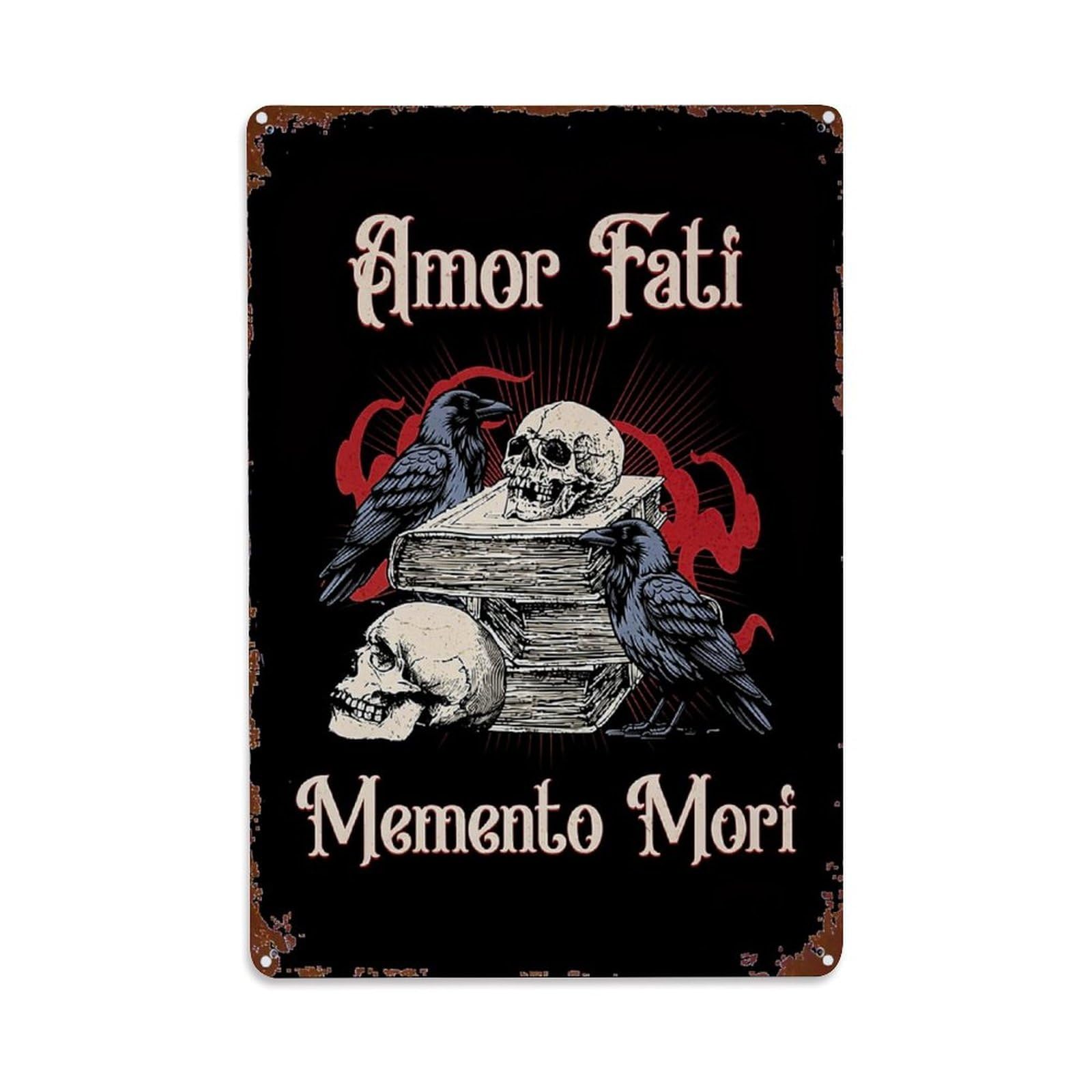 Jdyaojiesheng Vintage Skull Book Raven Death Symbol Tin Sign Retro Metal Wall Decor Metal Poster, Home Bar Garage Farmhouse Cafe Wall Art Decoration 8X12inches