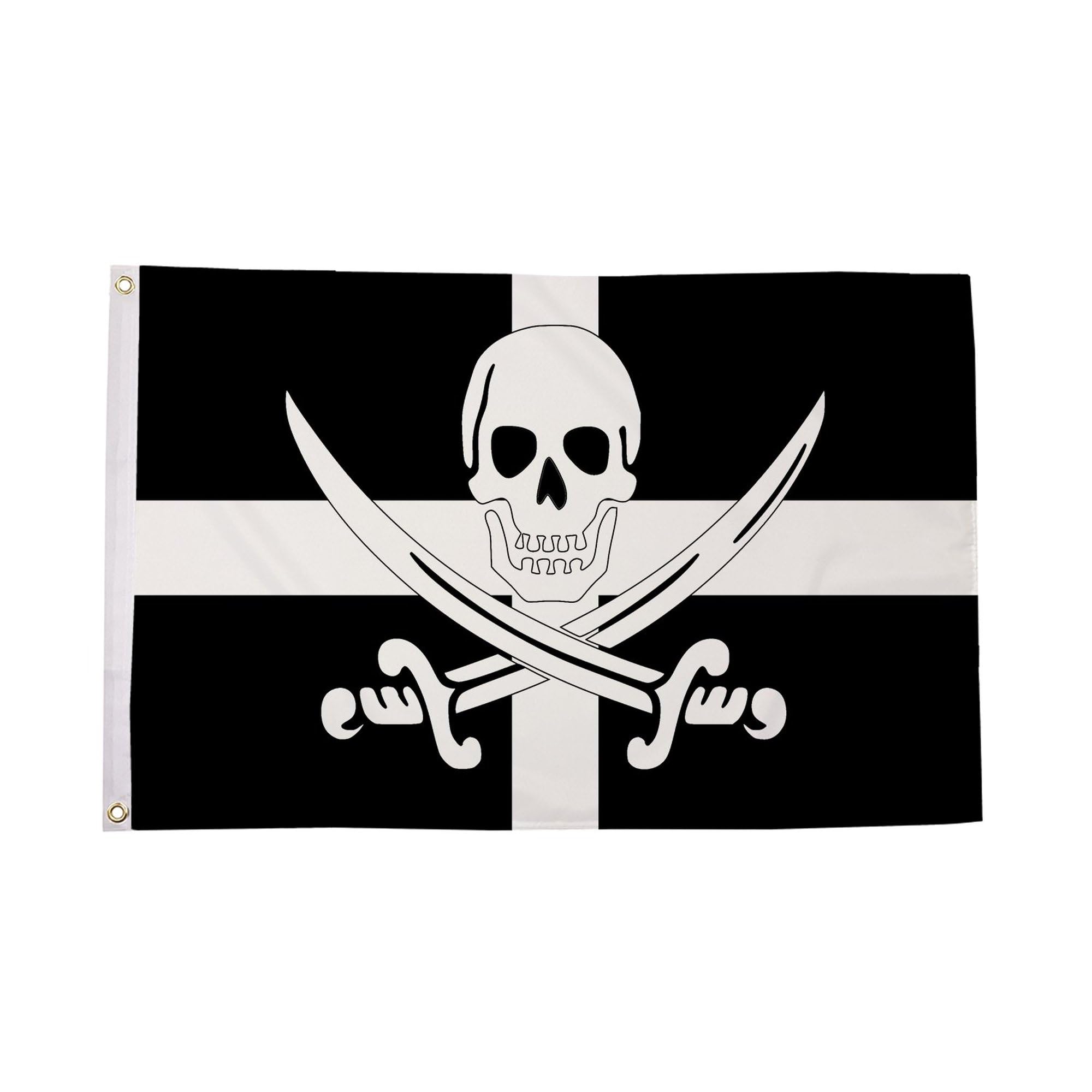 Flagtex Cornwall Pirate Flag 5ft x 3ft (150cm x 90cm) Premium 100gsm Polyester with Double Stitched Hems - Cornish Pirate Flag, Cornwall Skull Crossbones Banner, Novelty West Country Display