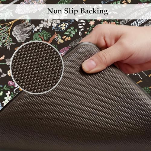 Image of KIMODE Anti Fatigue Polyvinyl Chloride Rectangular Kitchen Rugs /Mats for Floor 2 Piece,Black Vibrant Floral 17 inchx47 inch+17 inchx29 inch,Non Slip Waterproof,Standing Mat for Laundry Office Sink Desk