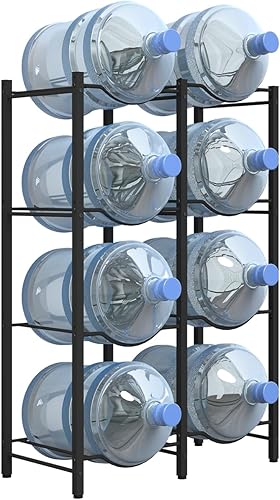 Miniatura 10 de Mocomax Estante para jarra de agua de 5 galones, soporte desmontable para 6 botellas, estante refrigerador resistente de 3 niveles, organizador para