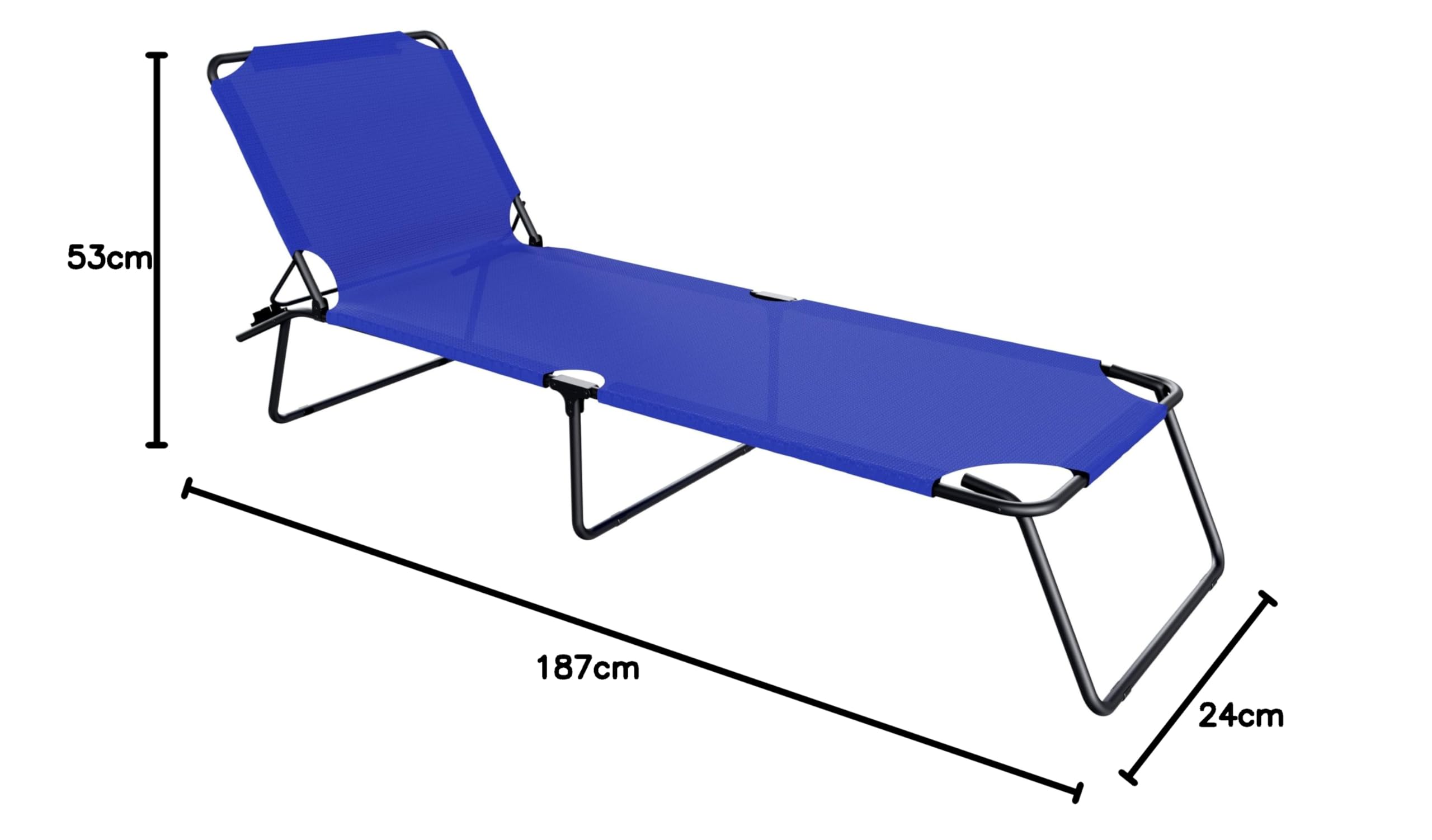 Arreditaly Lettino Pieghevole Prendisole Senza Tettuccio Parasole Schienale Reclinabile Regolabile Struttura In Metallo Sedia Sdraio Per Spiaggia Mare Giardino Piscina 187 x 53 x 24 Cm (Blue)