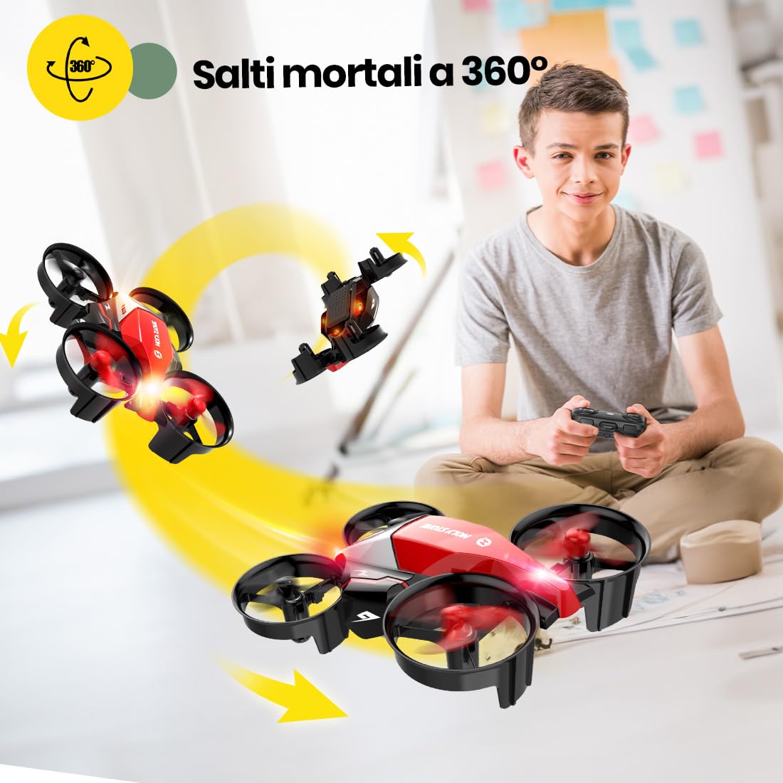 Holy Stone HS210F Mini Drone per Bambini, Quadcopter RC 2 in 1 per Interni con Luci LED, Modalità di Atterraggio e volo, 3D Flip, Batteria Sicura Modulare, Giocattolo Regalo per Ragazzi e Ragazze