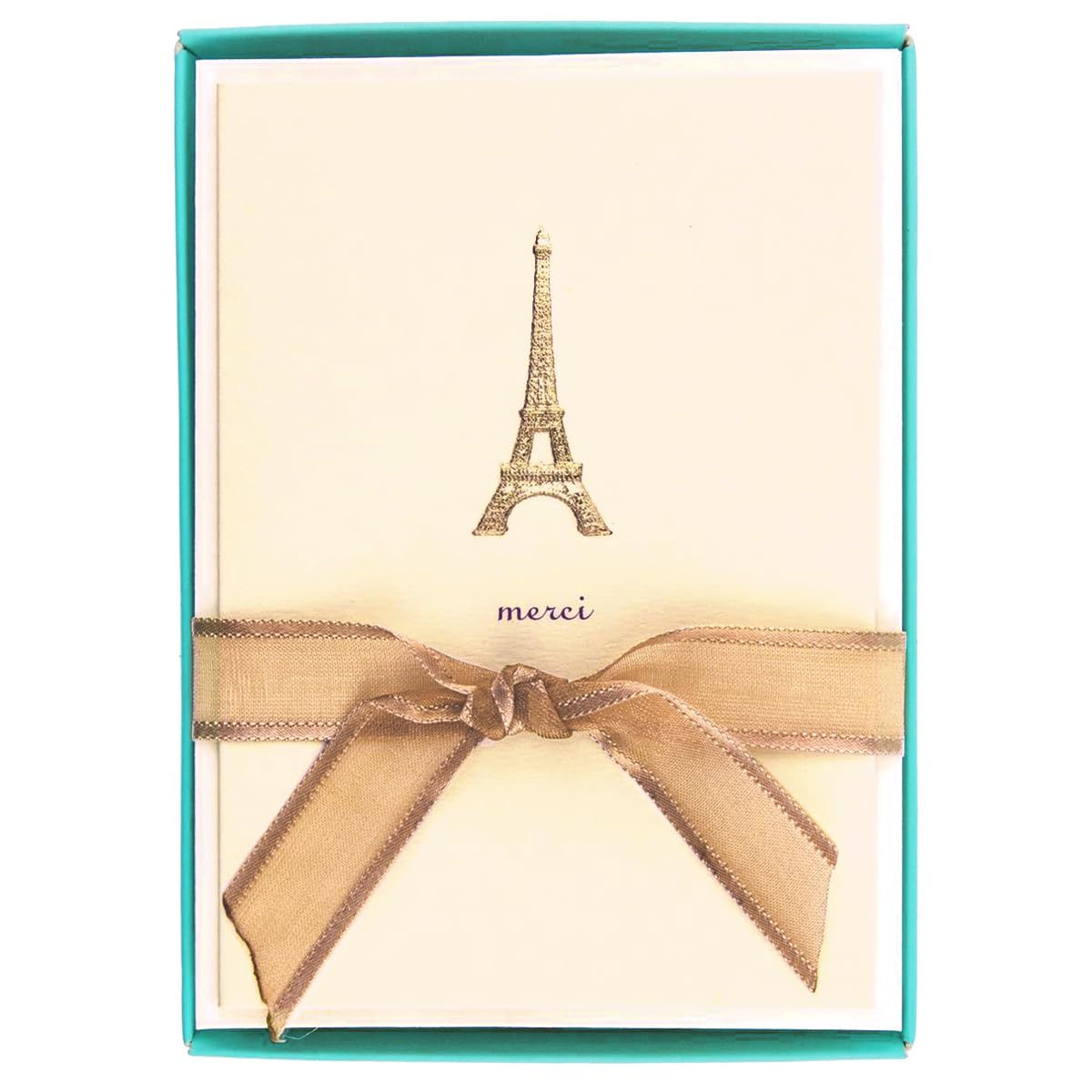 Graphique Eiffel Tower Merci Notecards – 10 Embossed Gold Foil Blank Cards with Envelopes – Boxed Set – 3.25" x 4.75"