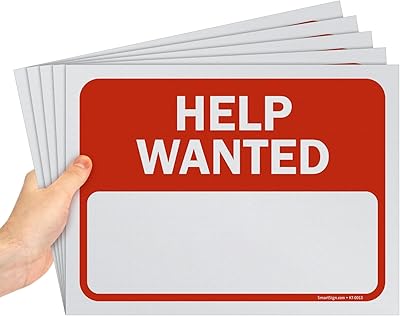 SmartSign (Pack of 5) 9 x 12 inch “Help Wanted†Write-On Sign, Screen Printed, 10 mil Polystyrene Plastic, Red and White