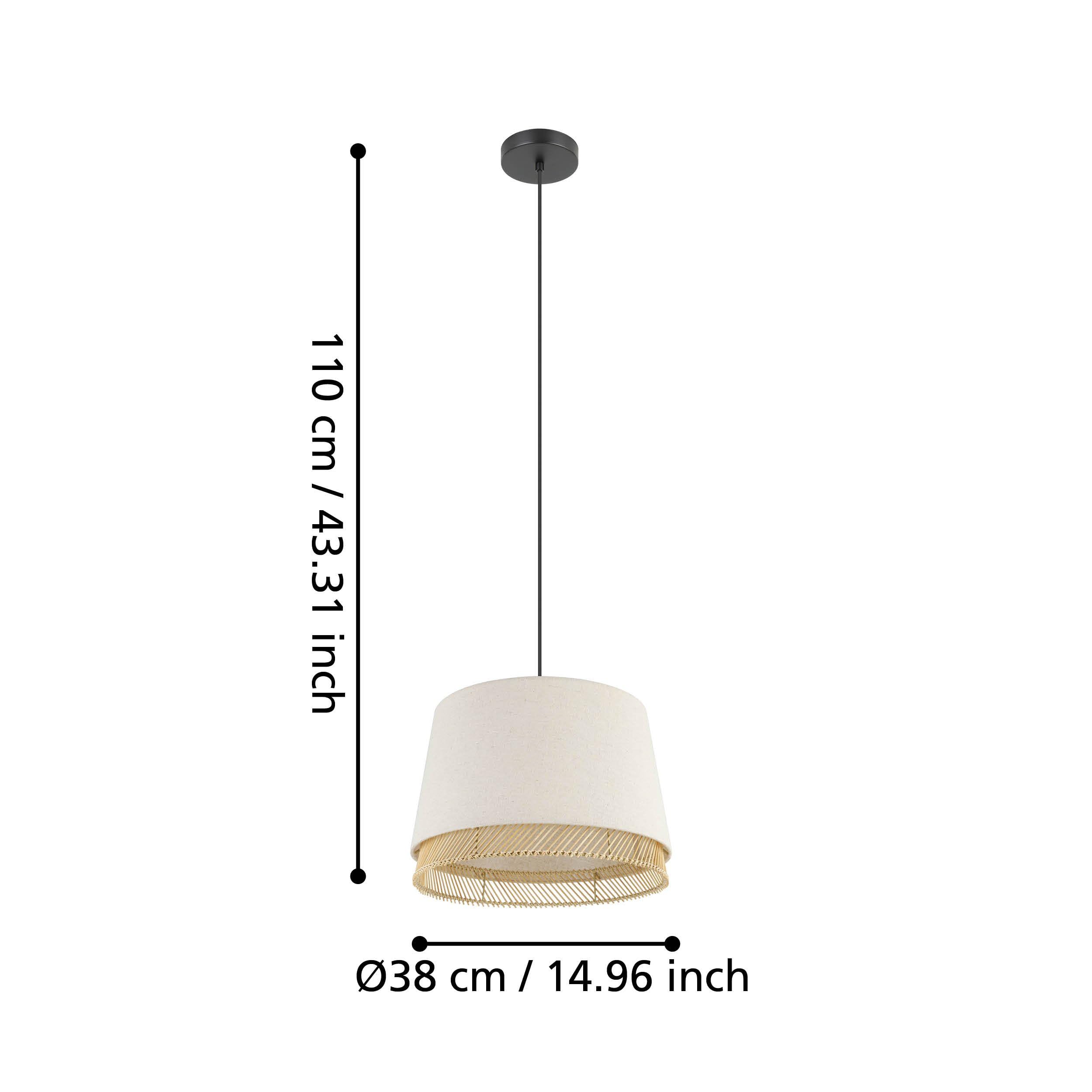 Eglo Tabley Lámpara colgante con 1 llama, adecuada para colocar encima | de la mesa del comedor, fabricada con materiales naturales en lino y bambú, con portalámparas E27 y un diámetro de Ø 38 cm