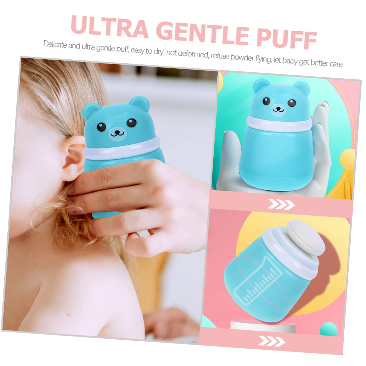 Gogogmee 2Pcs Portable Talcum Powder Puff Box Bear Shaped Body Powder Container for and After Bath Use Gentle Convenient Storage