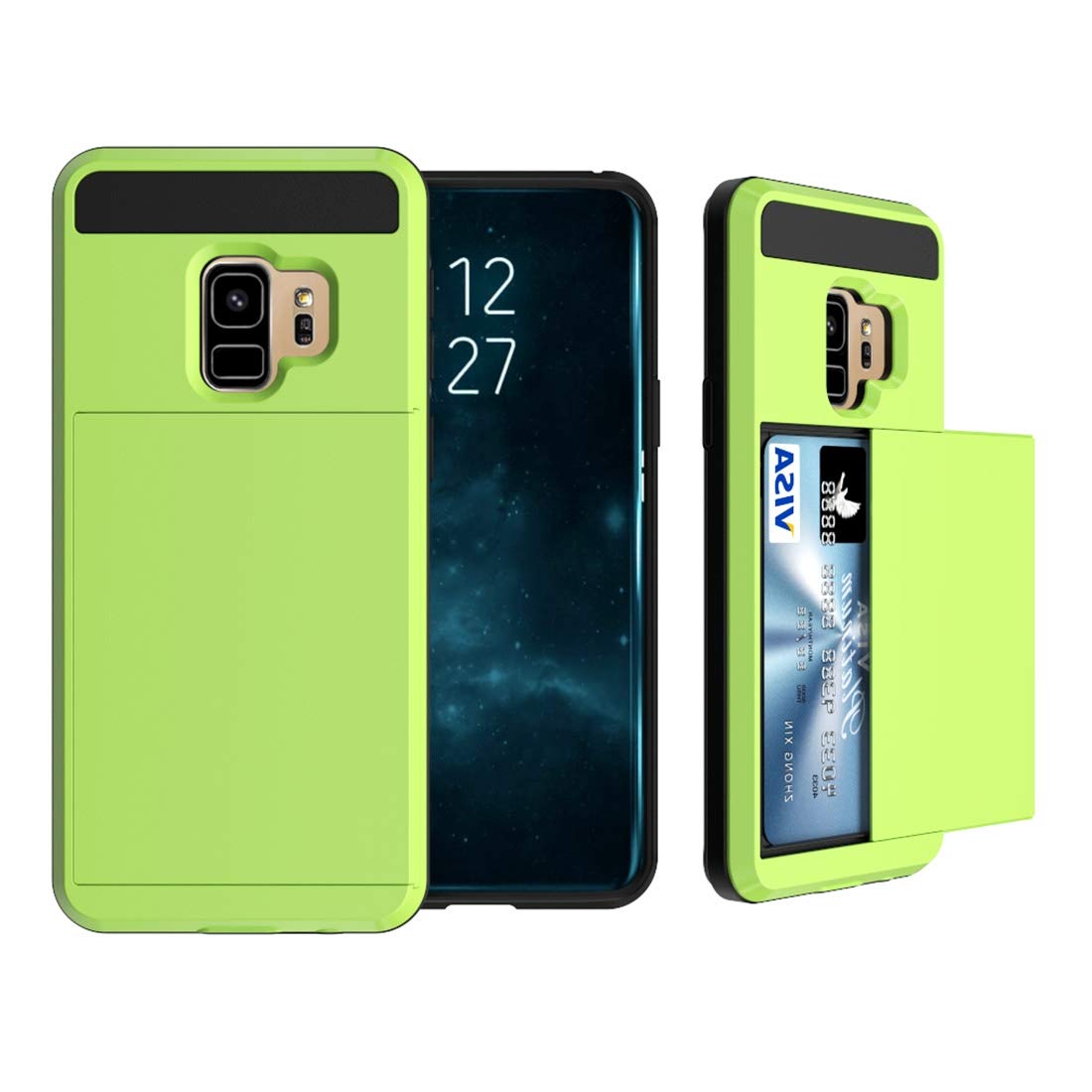 New For Galaxy S9 Detachable Dropproof Protective Back Cover Case with Slider Card Slot (Azure) Hengk (Color : Green)