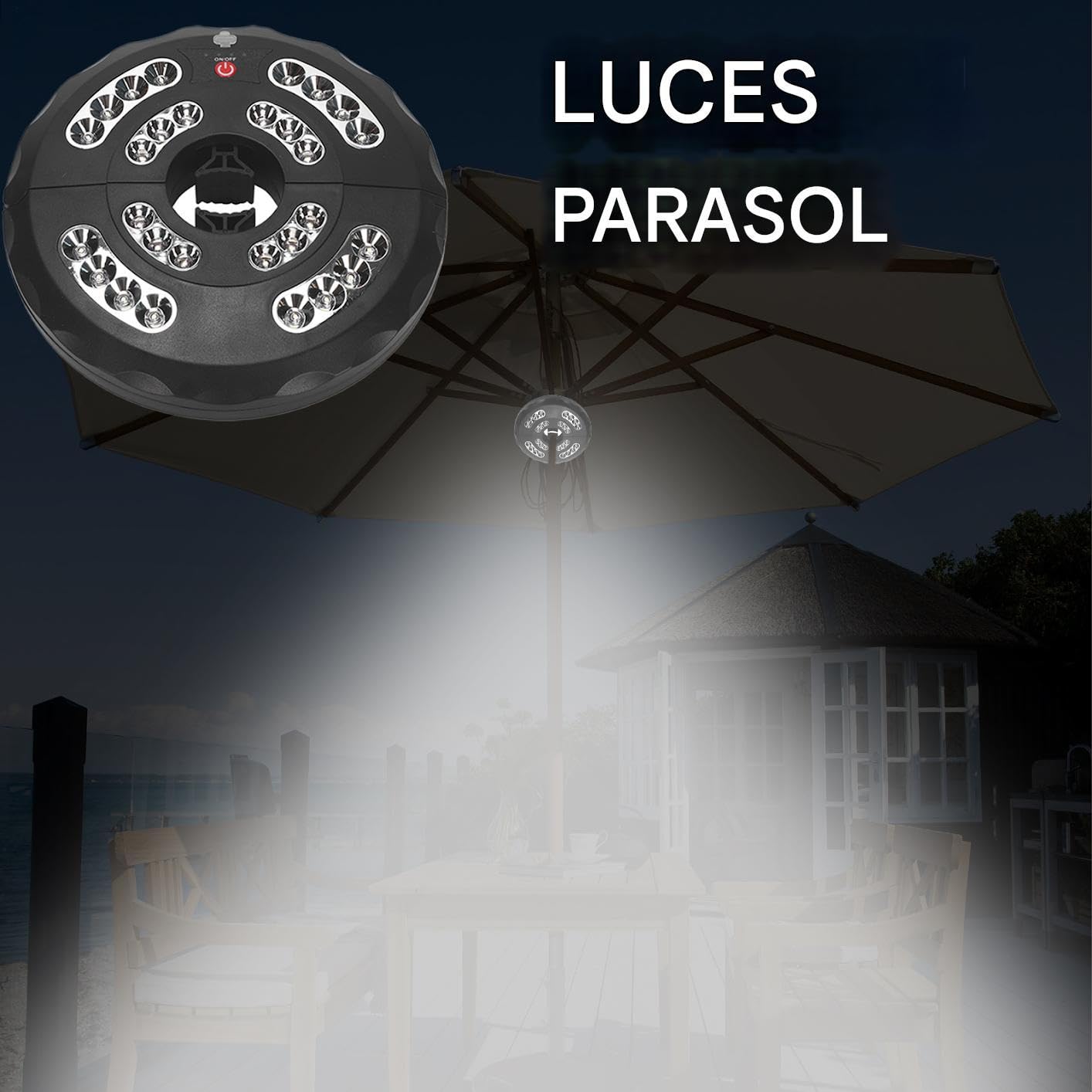 Luces Exteriores Bajo Paraguas | Luces Exteriores Recargables - Impermeable 3 Modos Ajustables Recargable Para Decoración De Jardín Camping Reuniones En Patio Trasero