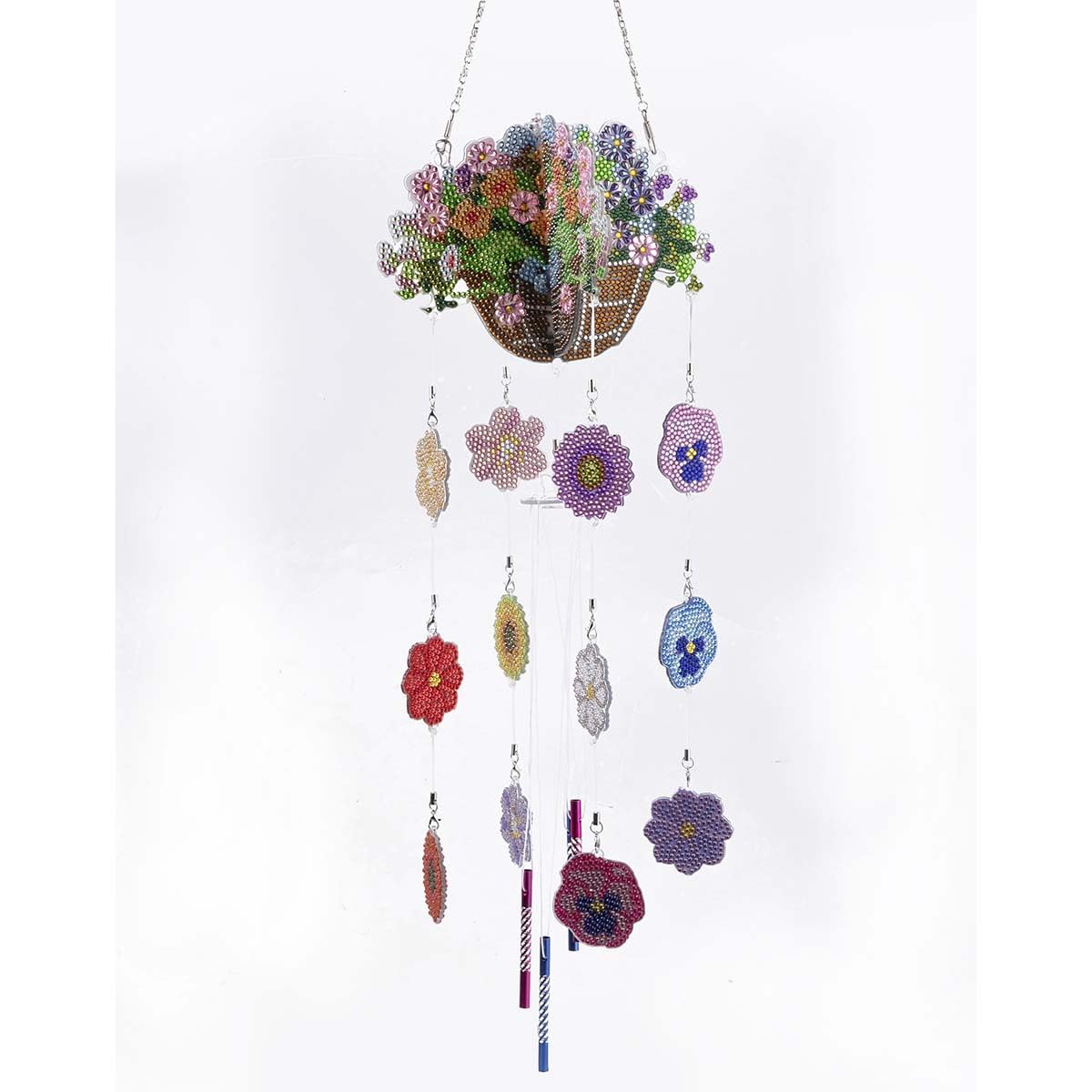 CRYSTAL ART Flower Wind Chime Wooden Hanging Basket Decoration Craft Buddy