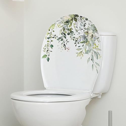 Miniatura 4 de Calcomanías autoadhesivas para tapa de asiento de inodoro, hojas verdes, hojas verdes, flores, hojas, flores, para tapa de inodoro, bricolaje,