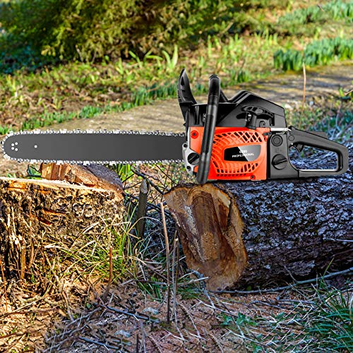 KGK 58CC Gas Powered Chainsaw 20 Inch Gas Chain Saw 2 Strokes Automatic Chain Oiler Anti-vibration System Wood Cutting Petrol Chainsaw with Tool Kit Carry Bag for Cutting Trees Farm Garden