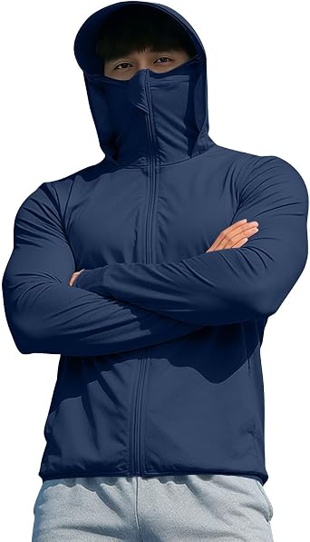 Sun Shirts for Men UPF 50+ Fishing Hooded Jackets Summer SPF UV Rash Guard Long Sleeve Zipper Outdoor Hiking Hoodie
