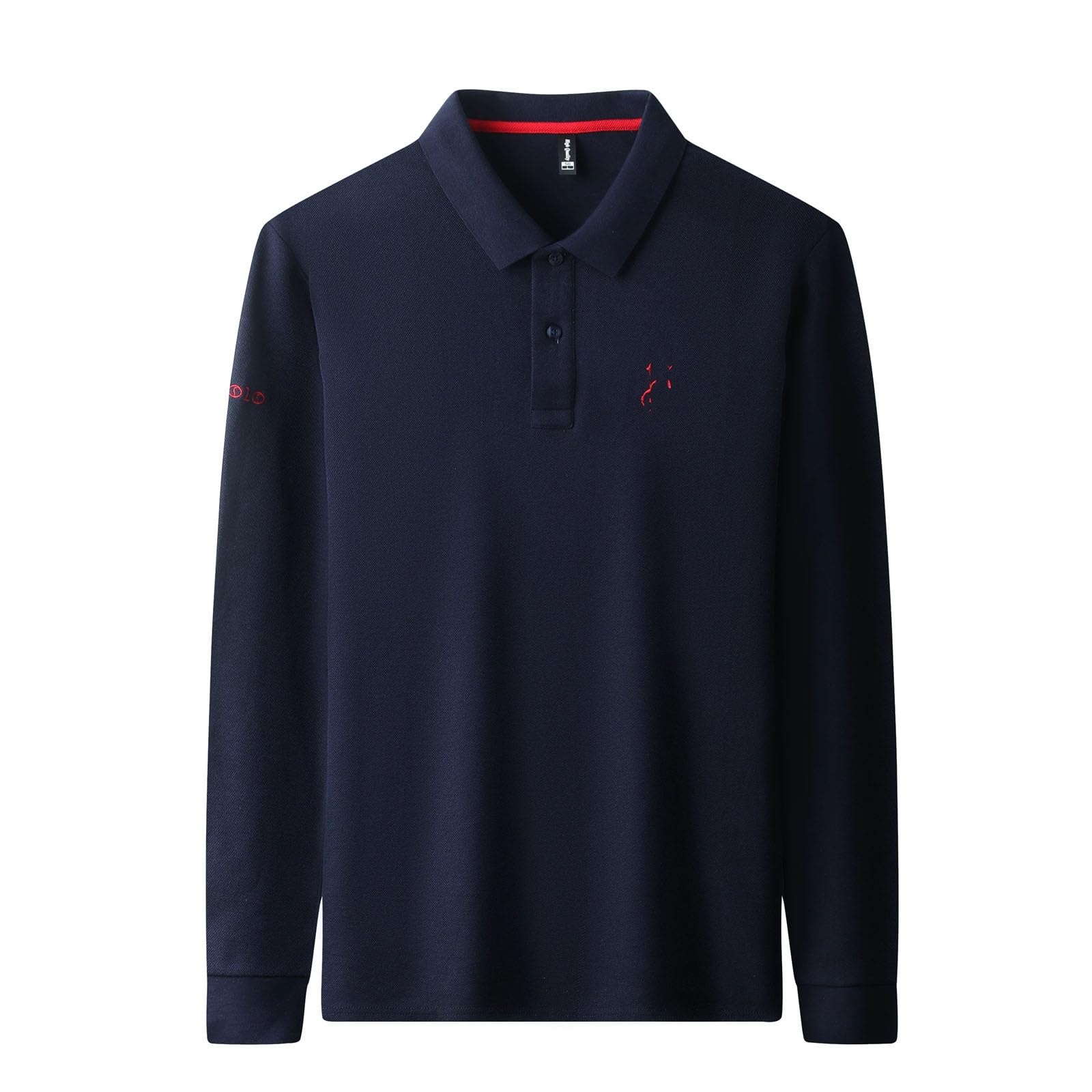 Herren-Poloshirt aus reiner Baumwolle, langärmelig, exquisite Stickerei, Golf, bequem, lässiges T-Shirt